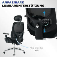 Silla de Oficina ergonómica con reposabrazos ajustables en 4D para personas Altas, Silla Alta de rejilla, soporte lumbar, reposacabezas para oficina en casa, función de inclinación de 120 - details 2