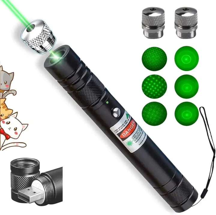 Puntero Láser Verde de Larga Distancia - Linterna Táctica USB - Ideal para Mascotas, Escalada, Caza y Reuniones - 1