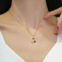 Collar De Moda Con Colgante De Cereza Para Mujer Accesorio De Joyería Con Zirconia De Alta Gama Cadena De Hombro De Acero Inoxidable Regalo Ideal - details 0