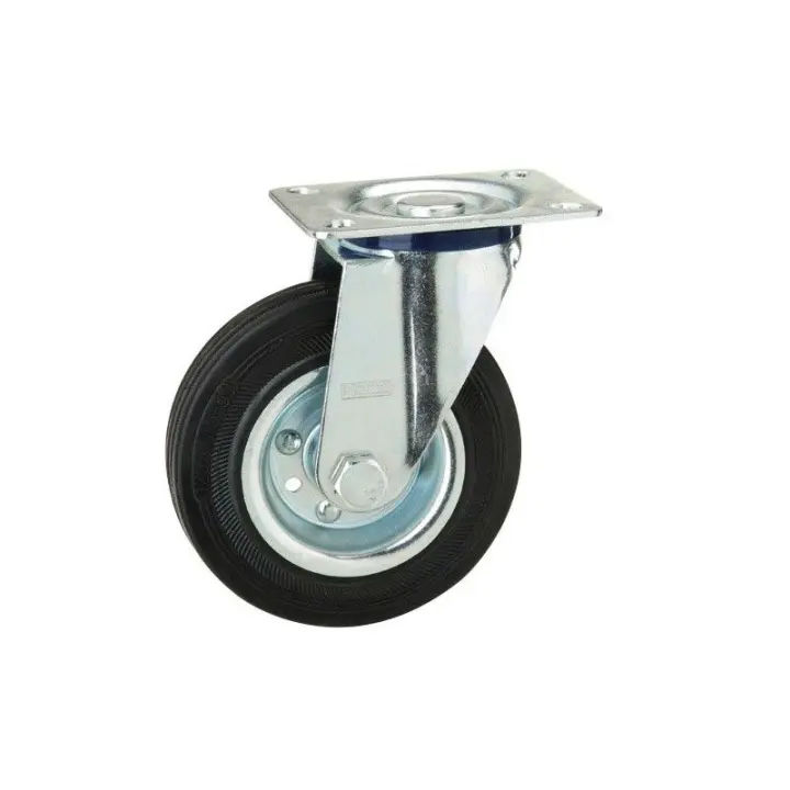 Rueda Industrial Wolfpack de Goma Negra con Placa 160 Mm - 1