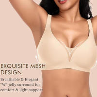 Sujetadores sin aros para mujer, con encaje, escote en V, sin aros, push up, sin costuras, cobertura total, tallas grandes, para uso diario, tallas S-XL - details 2