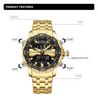 Reloj De Pulsera De Lujo Para Hombre NAVIFORCE NF9234 En Color Negro Y Oro Resistente Al Agua De Acero Inoxidable Cuarzo Deportivo Con Banda De Acero Y Cristal Hardlex - details 2