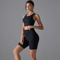 Conjunto De Yoga Deportivo Para Mujer Top Y Shorts De Color Sólido Nylon Transpirable Y Secado Rápido Para Gimnasio Ciclismo Y Correr - details 11