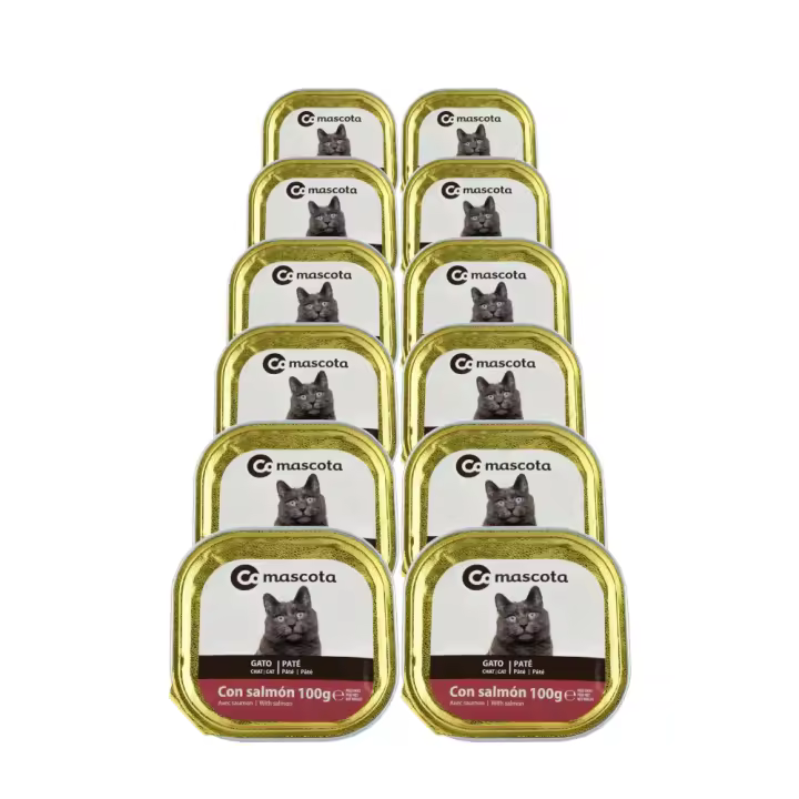 Comida húmeda para gatos con salmón Comascota 100 g x 12 tarrinas. Total de 1.2 kg - 1