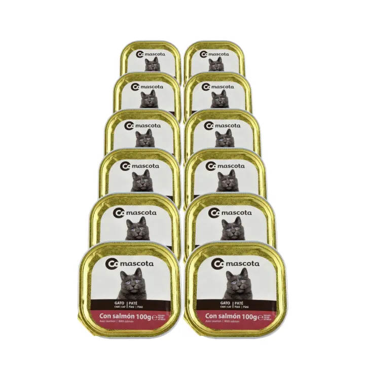 Comida húmeda para gatos con salmón Comascota 100 g x 12 tarrinas. Total de 1.2 kg - 1