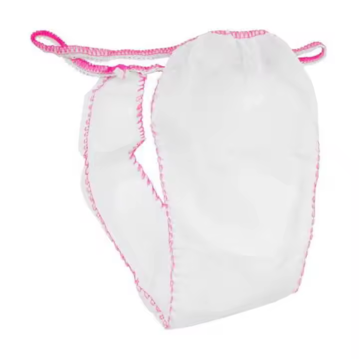 Tanga Mujer Blanco  con elestico color rosa TNT 100 uds - 1