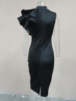 Vestido Elegante De Noche Bodycon Con Cuello Alto Y Sin Mangas De Moda Verano Con Ruffle De Flor Y Diseño De Hombro Solo - details 10
