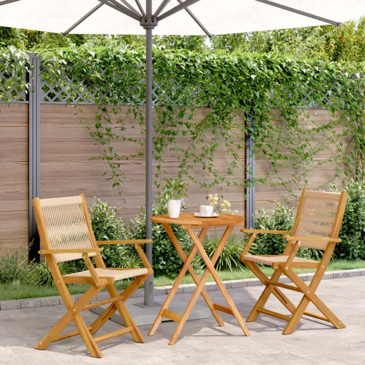 vidaXL Juego de bistro de 3 piezas polipropileno y madera maciza beige - 1