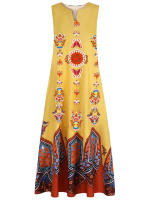 Vestido Largo Sin Mangas Para Mujer Estilo Vintage Con Flores Y Diseño V En El Cuello Vestido De Verano De Tela Poliéster Midi - details 10