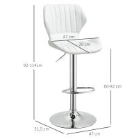HOMCOM Juego de 2 Taburetes Altos de Cocina y Giratorio Taburetes Altos de Cuero Sintético con Respaldo y Estructura de Metal 47x51,5x92-114 cm Blanco - details 2