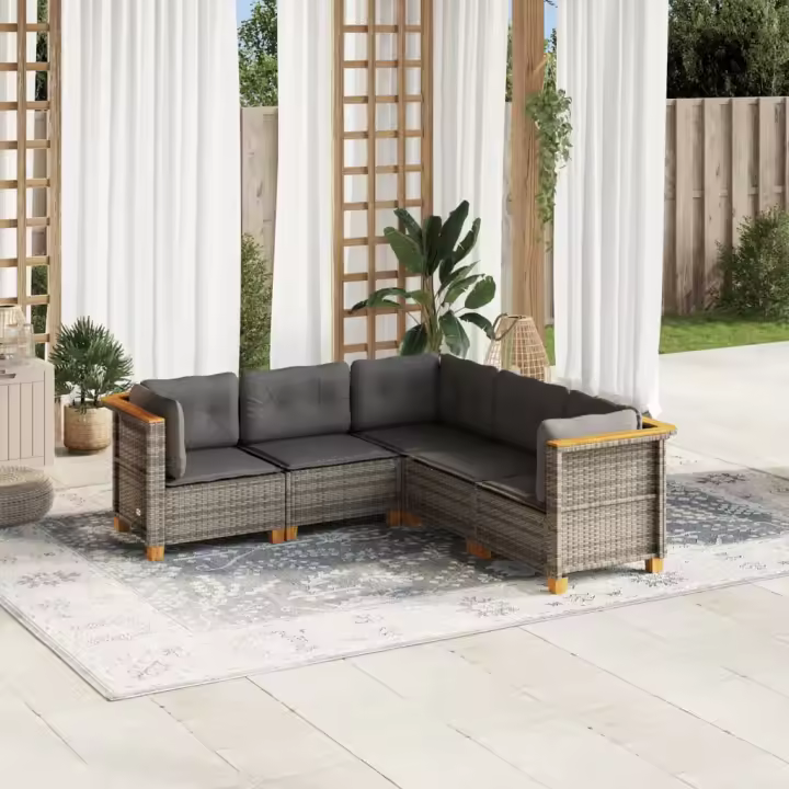 vidaXL Juego de sofás jardín con cojines 5 pzas ratán sintético gris - 1