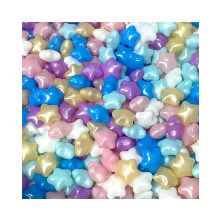 Pelotas Infantiles Multicolor Sin BPA para Piscina y Parque – Pack 50, 100, 200 Unidades con Forma de Estrella, Metálicas Dorada, Azul, Lila, Rosa, Celeste y Blanco – Bolas para Bebés y Niños Juegos Sensoriales - 1