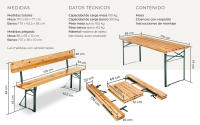 Tectake - Conjunto de muebles resistentes con revestimiento protector, Madera de abeto duradera con revestimiento repelente al agua, Conjunto de asientos estable con respaldos acoplables para hasta 8 personas, Conjunto de mesa y bancos FRANZ II, 3 piezas - details 4