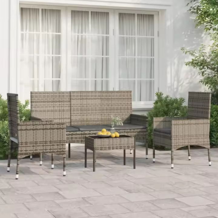 4 PCs sofás de Jardín with Los amortiguadores de Polyrattan Gris - 1