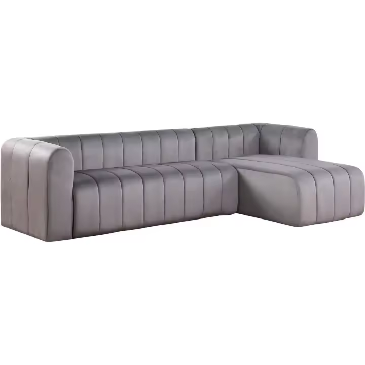 Sofá esquinero de terciopelo "Victor Hugo" - 3 plazas - Gris - 1