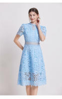 Vestido De Mujer Verano Nuevo Con Manga Corta Y Cuello Volante A-LINE Blanco Vestido Casual De Rodilla Lace Suelto Pullover Sin Estirar - details 8