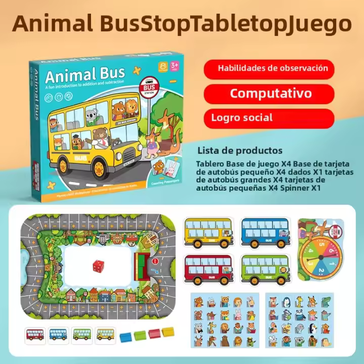 Juego De Tablero Educativo Para Niños Animal Bus Stop Juguete De Educación Temprana Y Cognitiva De Transporte Rompecabezas De Papel Unisex - 1