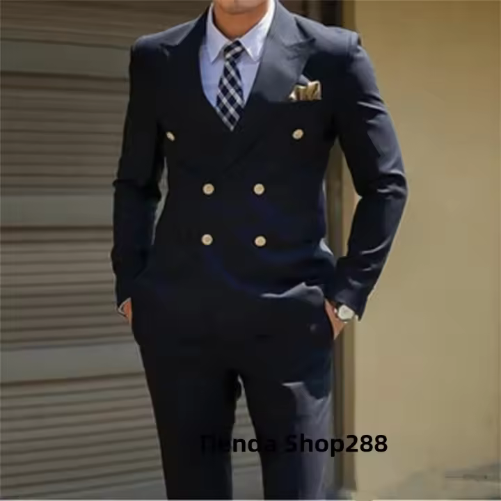 Traje Azul Oscuro 2024 Para Hombre Ajustado Personalizable Dos Botones 2 Piezas Trajes De Boda Formal Negocios Conjunto De Chaqueta Y Pantalones - 1