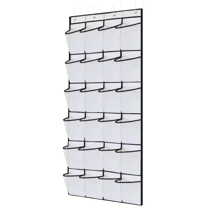 Organizador de zapatos colgante para puerta con 24 bolsillos grandes, de malla, para hombres y mujeres, color blanco - 1