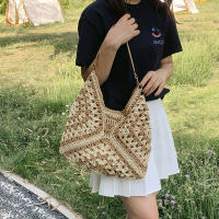 Bolso de hombro tejido de paja para mujerbolso de mano de tamaño mediano con asa para vacaciones en la playaPopular - details 8