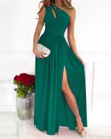 2025 Mujeres Alta Calidad Vestidos Mujeres Slant Hombre Hueco Temperamento Gradiente de Color Alta Split Vestidos Largos - details 2