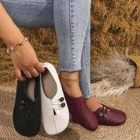Women's comfortable round toe soft bottom flat shoes, buckle decoration, solid color, casual and breathable, easy to put on and take off, slip-on design - details 6