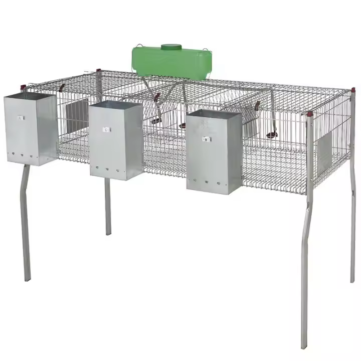 Suinga Jaula para Conejos galvanizada con tolvas y bebederos 3 departamentos, suelo de Metal, 157x63x98 cm - 1