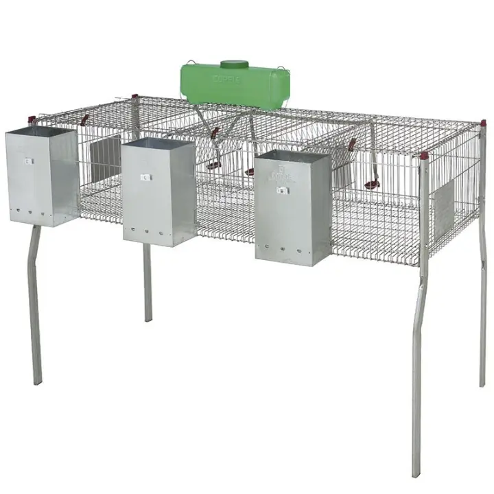 Suinga Jaula para Conejos galvanizada con tolvas y bebederos 3 departamentos, suelo de Metal, 157x63x98 cm - 1