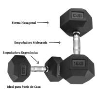 AWIKU Mancuernas Hexagonales 15kg | Revestimiento de Goma | Mango Cromado Antideslizante - details 2