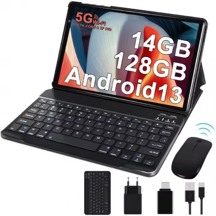 Universal Tablet Facetel Q3 128GB Wi-Fi 5G - Teclado Bluetooth - Ratón - Protector de Pantalla - Android 13 - 10.1 IPS FHD - 14GB RAM - 8000mah Batería - Cámara 8Mpx Trasera - Cámara 5Mpx Frontal - 1