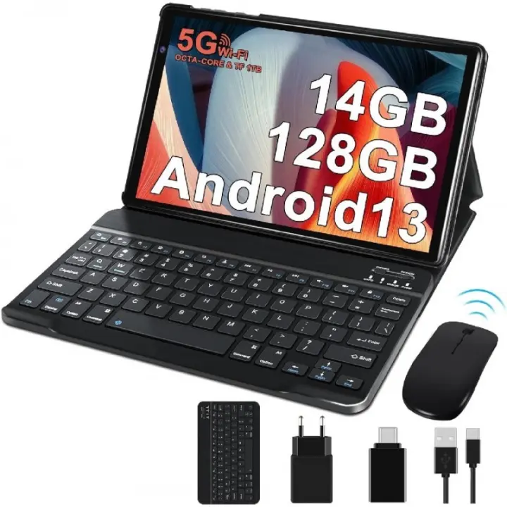 Universal Tablet Facetel Q3 128GB Wi-Fi 5G - Teclado Bluetooth - Ratón - Protector de Pantalla - Android 13 - 10.1 IPS FHD - 14GB RAM - 8000mah Batería - Cámara 8Mpx Trasera - Cámara 5Mpx Frontal - 1