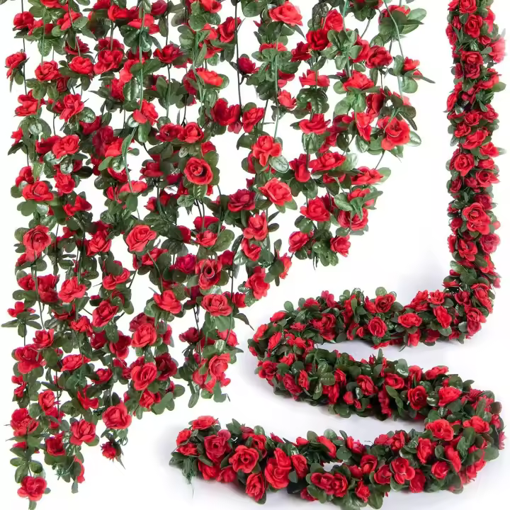 Vine De Flores Artificiales De Rosas 250CM Para Decoración De Hogar Bodas Jardín Exterior Adorno De Rattan Sin Mantener - 1