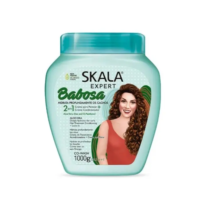 Bellas Extensiones-Skala Expert Babosa Aloe Vera Mascarilla 2 en 1 vegana Babosa para cabello rizado. Con Aloe Vera repone la hidratación de los rizos con un brillo sensacional.s. 100% Vegano, 0% Origem Animal 1000g 352oz For Export Brazil - 1
