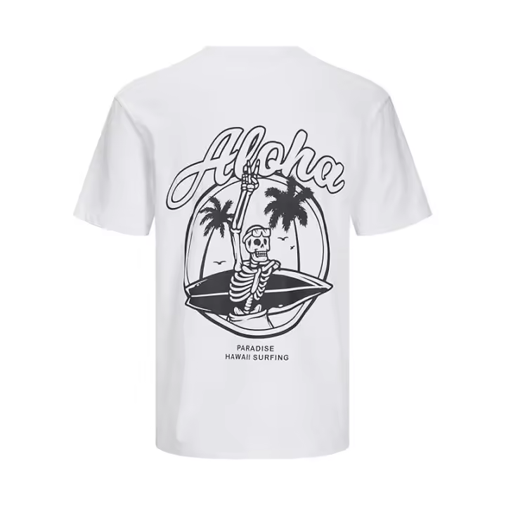 Jack&Jones – Hombre – Blanco – Camiseta Manga Corta, Print Posterior de Calavera, Cuello Redondo, Corte Holgado - 1