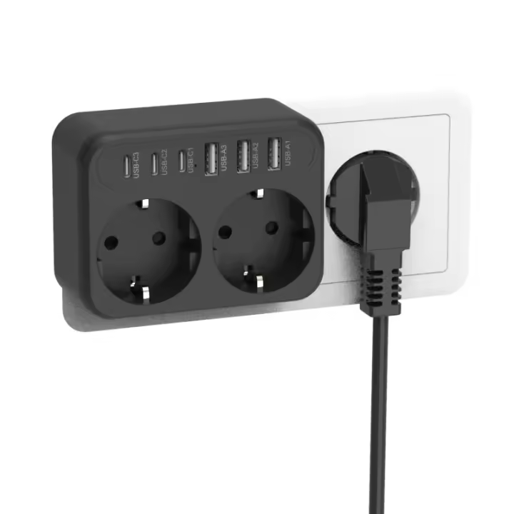 Enchufe De Poder 3500W Con 2 Salidas AC 6 USB 17W Carga Rápida 7 Sistema De Seguridad Para El Hogar EU Plug Power Strip - 1