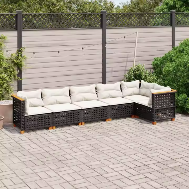 vidaXL Set de sofás de jardín 6 piezas y cojines ratán sintético negro - 1