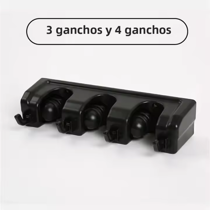 Soporte De Mopa Multifuncional 3/4/5 Posiciones Pared Montado Estante De Almacenamiento Para Cocina Y Hogar Con Gancho Para Escoba Negro De Plástico Mágico - 1
