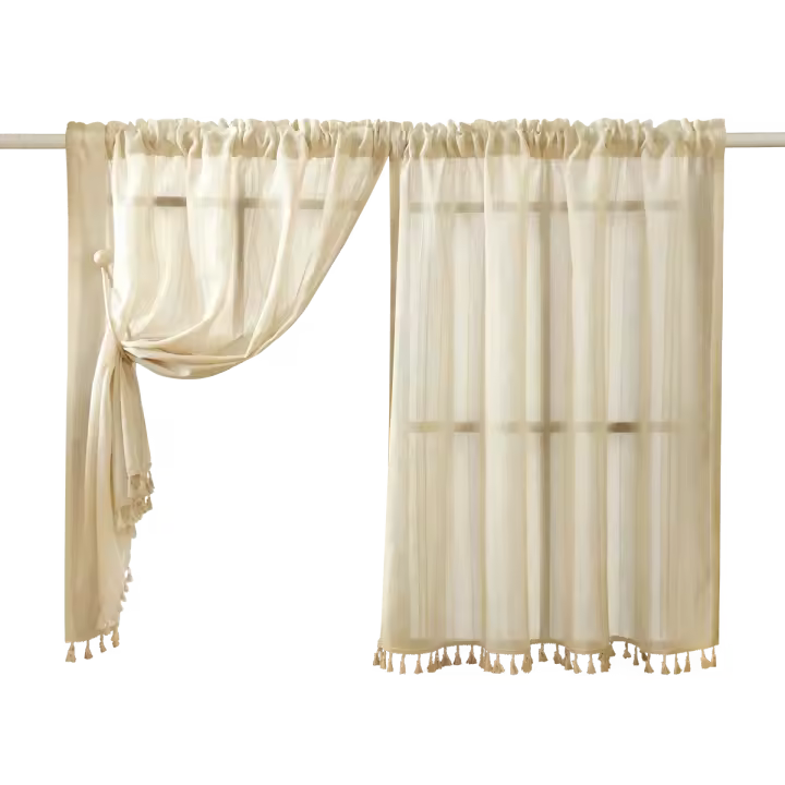 Cortina Corta De Lino Beige 1pc Estilo Bohemio Japonés Con Bolsa Para Percha Decoración Para Ventanas Pequeñas Y Puertas Protección De La Privacidad - 1