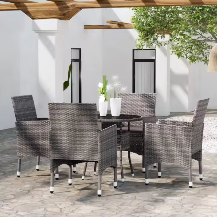 Juego de Cocina de Jardín 5 piezas en Polyrattan Gris - 1