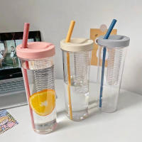 Botella De Agua Portátil Con Pajillas Y Fruta Infusor Taza De Jugo De Té Para Fitness Deporte Exterior Viaje Transparente Reutilizable - details 0