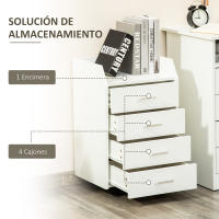 Vinsetto Cajonera de Oficina Mueble Auxiliar para Archivos con 4 Cajones Encimera Superior de Almacenaje 4 Ruedas y 2 Frenos para Estudio Despacho 40x36x65 cm - details 0