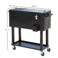 Outsunny Carro de Bebidas Refrigerado 75,7 L Carro Nevera con Ruedas Abrebotellas y Estante Nevera para Exterior Patio Fiesta Terraza 90x39x83 cm Negro - details 2
