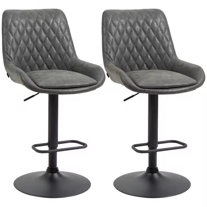 HOMCOM Juego de 2 Taburetes de Bar, Taburetes de Cocina con Respaldo, Silla de Bar Regulable en Altura, Silla de Mostrador con Reposapiés, Silla de Cocina para Comedor, Cocina, Piel Sintética, Gris Oscuro - 1