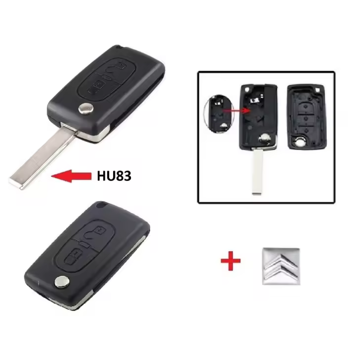 BARAC Llave Mando Carcasa de 2 Botones CE0536 HU83 Ranura para Citroen C2 C3 C4 C5 C6 C7 C8 PICASSO para llavero con insignia - 1