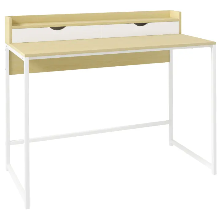 HOMCOM Mesa Escritorio Moderna Mesa de Ordenador con Estante de Almacenamiento y 2 Cajones Extraíbles para Oficina Estudio 106x50x89 cm Blanco - 1