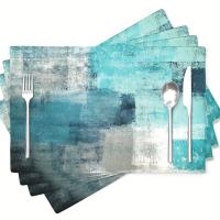 4pcs Modernos Tapetes De Comedor De Arte Abstracto Textura De Madera Y Mármol Pintura Al Óleo Decoración De Hogar Juego Familiar De Utensilios De Mesa - details 1
