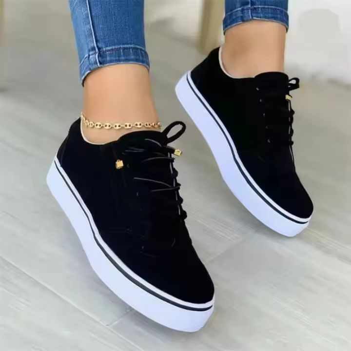 Zapatos Casuales Para Mujer 2024 De Punta Redonda Y Bajo-Troque Vulcanizado Cómodos Zapatos De Caminar Con Cordones Versátiles - 1