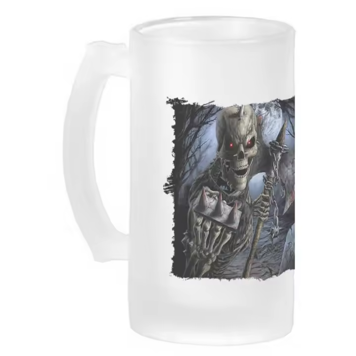MERCHANDMANIA JARRA CERVEZA CRISTAL calavera esqueleto guerrero muerto hacha puño esmerilada esmerilado 500ml - 1