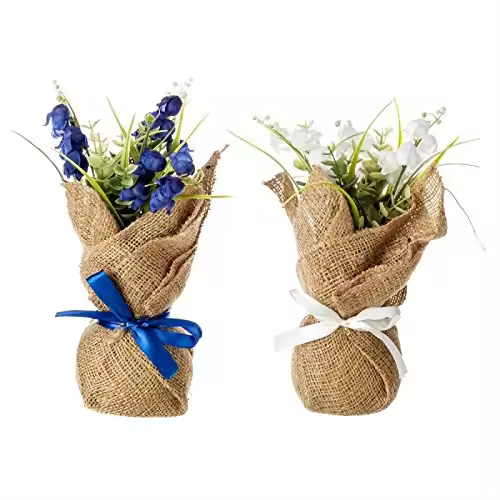 Pack 2 Plantas plástico en maceta tela de saco. blanco y azul-DAMDAM GO - 1