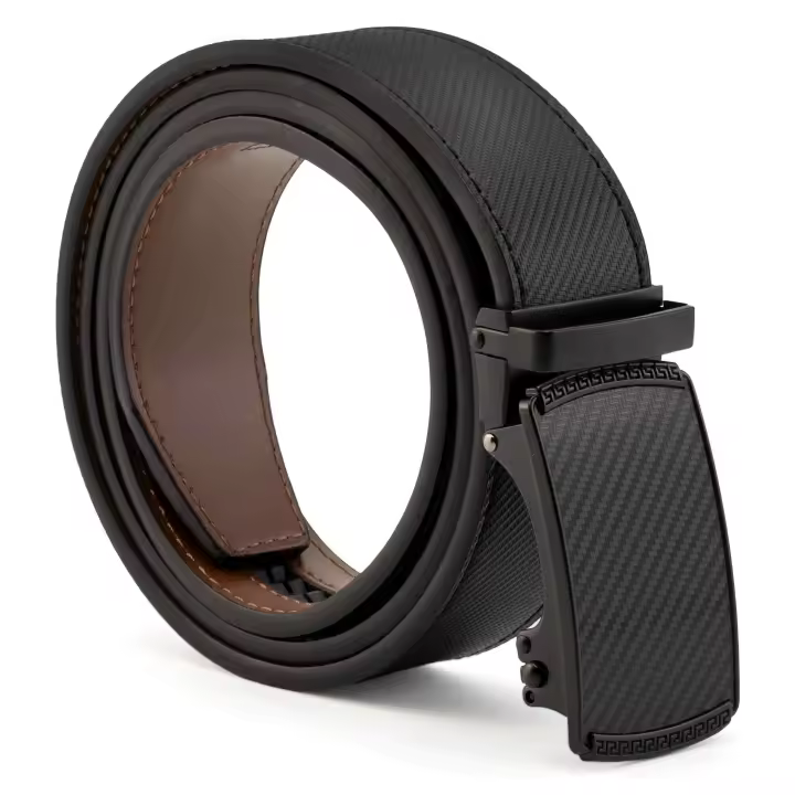 CINTURONTOP Cinturón de Cuero Hebilla Trinquete Cierre Automático | Ancho 3,5 Cm | Negro Carbono | Longitud 120 Cm - 1
